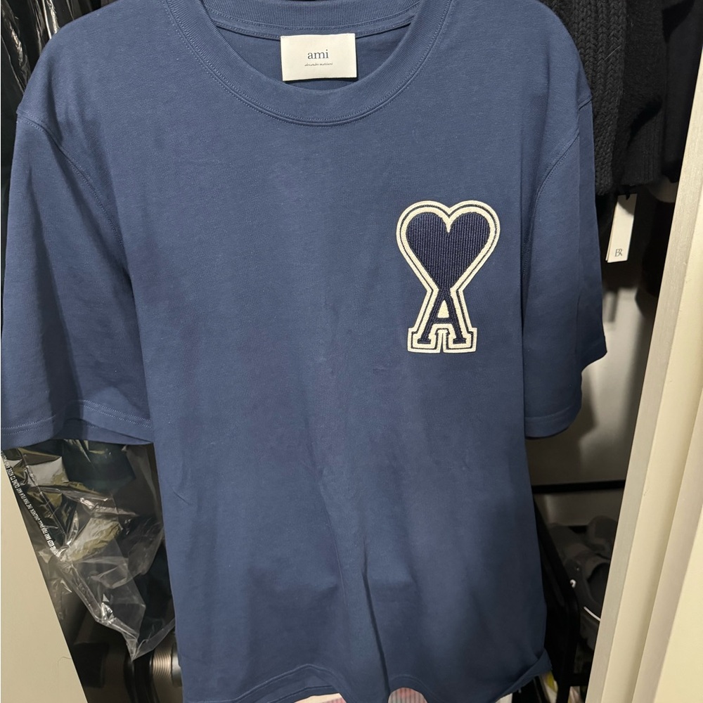 Ami Navy Tee with Heart Emblem